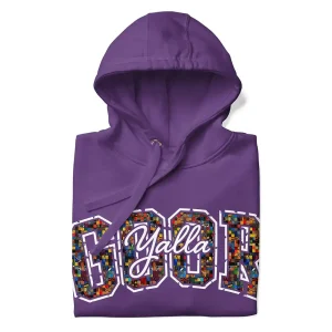 Mauve purple Goor Yalla hoodie with bold GOOR lettering and Yalla script