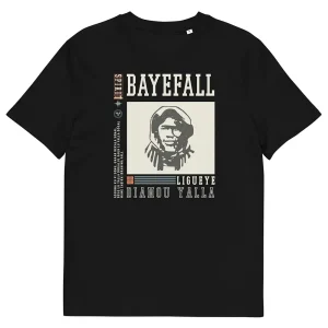 Black Senegalese streetwear T-shirt honoring Mame Cheikh Ibrahima Fall